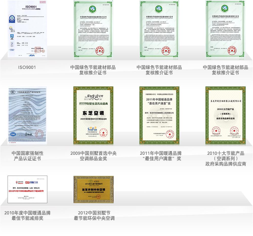 東芝空調(diào)獲獎(jiǎng)證書